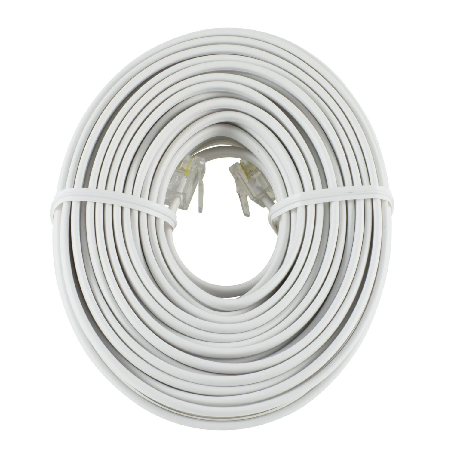 Angle. Home Collection - 2Pack 25 FT Telephone Extension Cord RJ11 4C Modular Phone Cable Line Wire - White.
