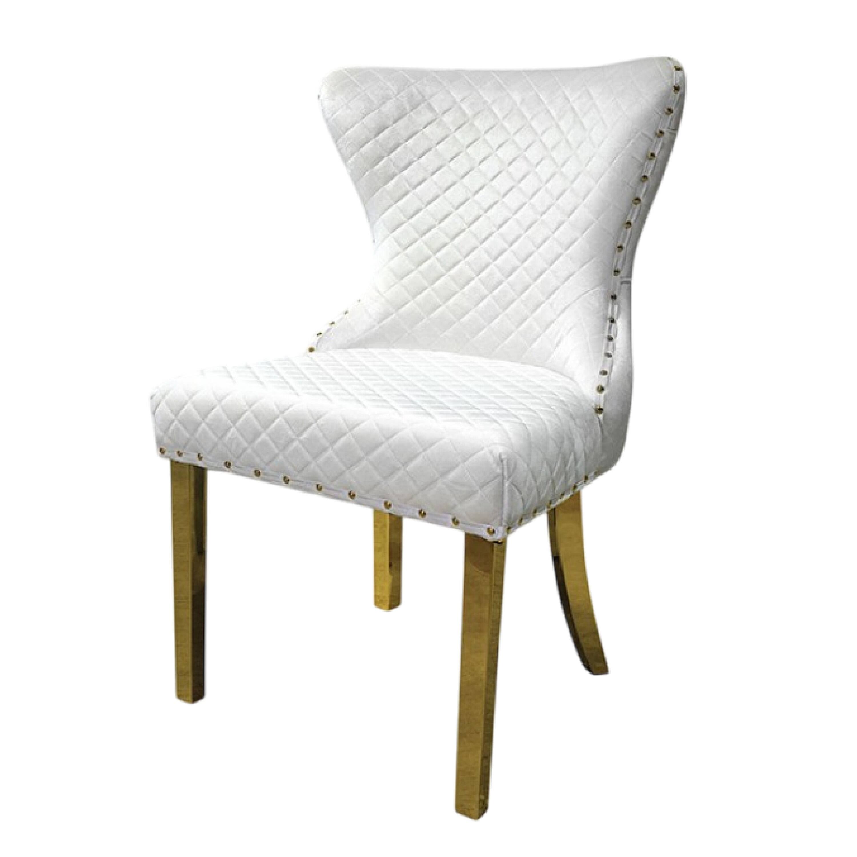Alt View 1. Manhattan Lane - Anova Dining Side Chair Set of 2, Diamond Pattern White Seat, Gold Leg - White, Gold.