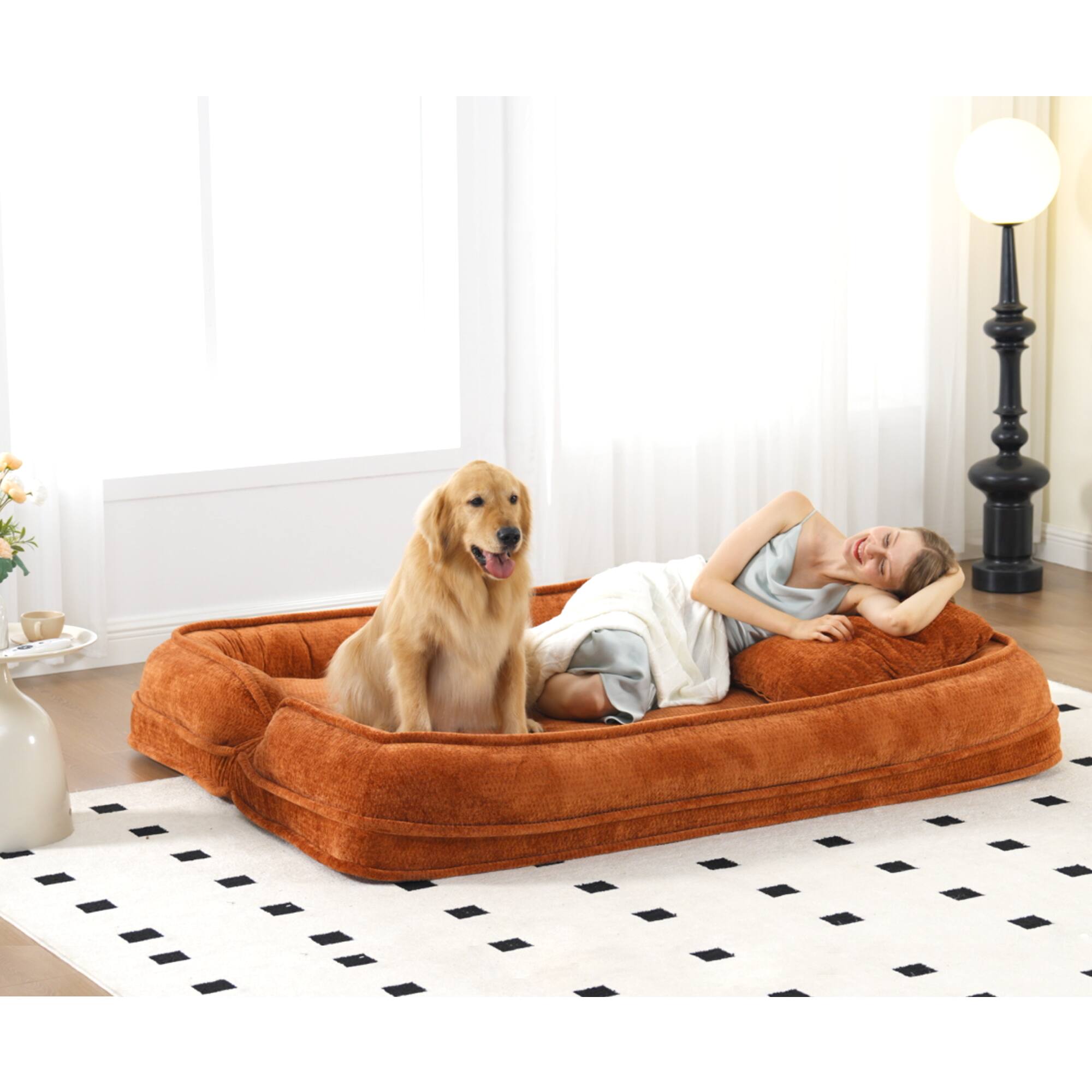 Alt View 8. GOODSILO - Extra Large Convertible Floor Sofa Bed with Adjustable Backrest for Comfortable Lounging and Napping - Orange.