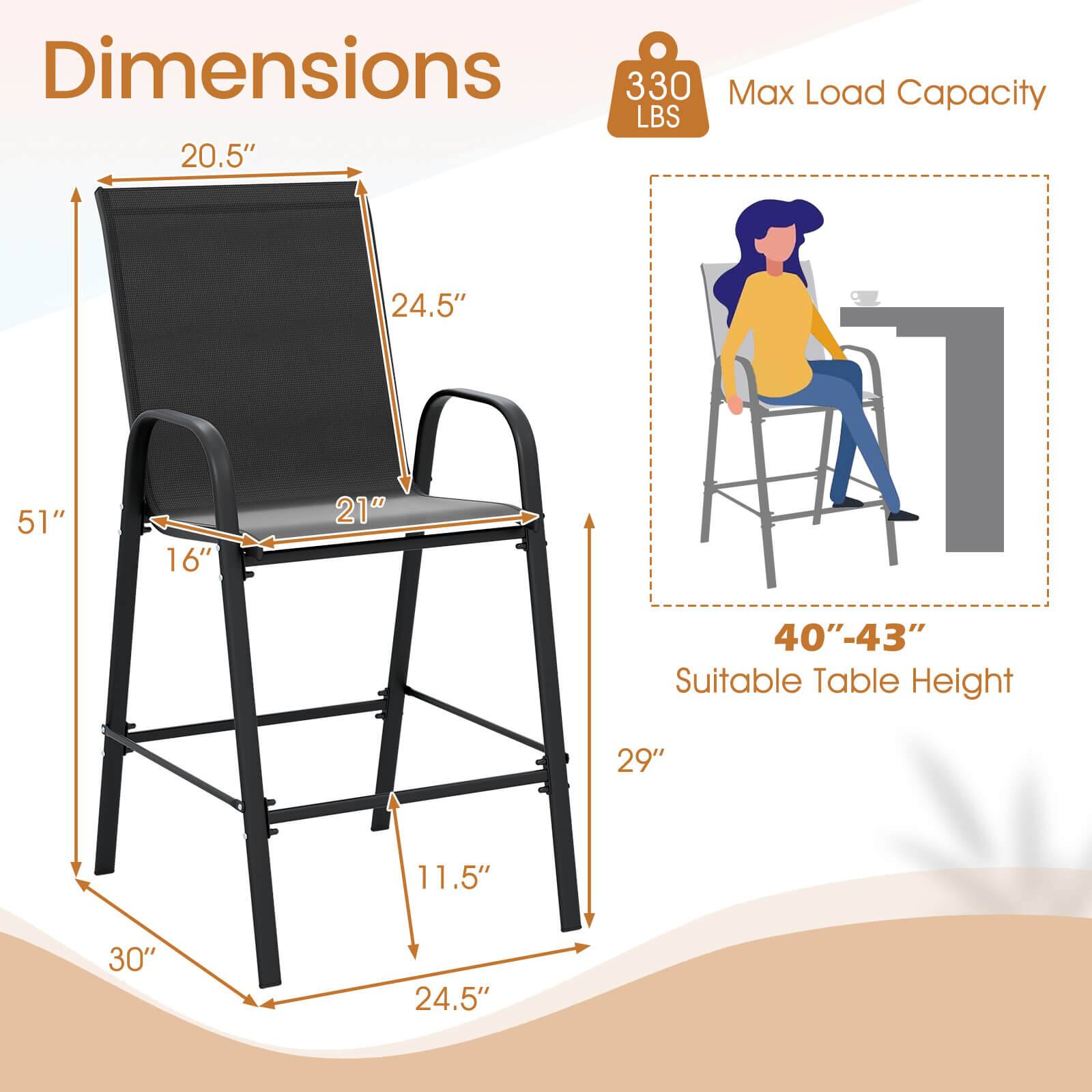 Dimensions  
- 51"  
- 20.5"  
- 24.5"  
- 21"  
- 16"  
- 11.5"  
- 30"  
- 24.5"  
- 29"  

Max Load Capacity: 330 LBS  

Suitable Table Height: 40"-43"