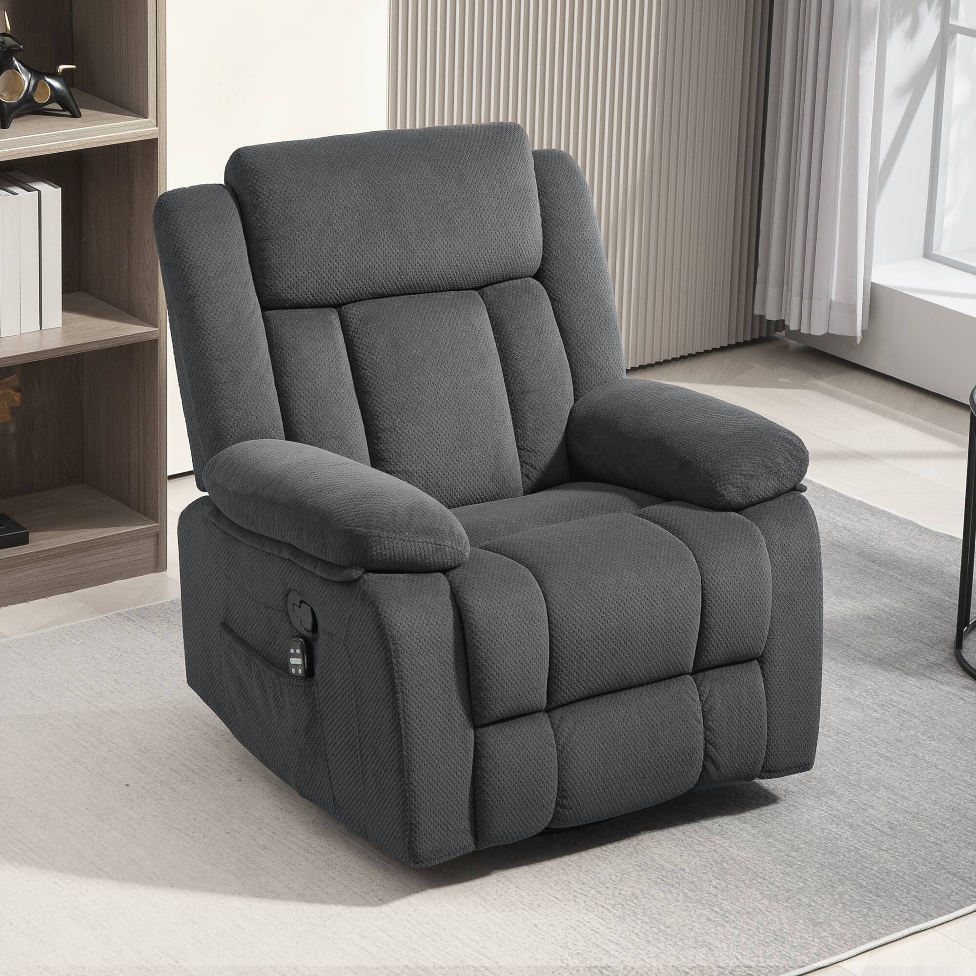 Alt View 1. Homcom - Velvet Swivel Recliner: Manual Rocker w/Massage+Heat, Footrest+Side Pockets Living Room - Gray.