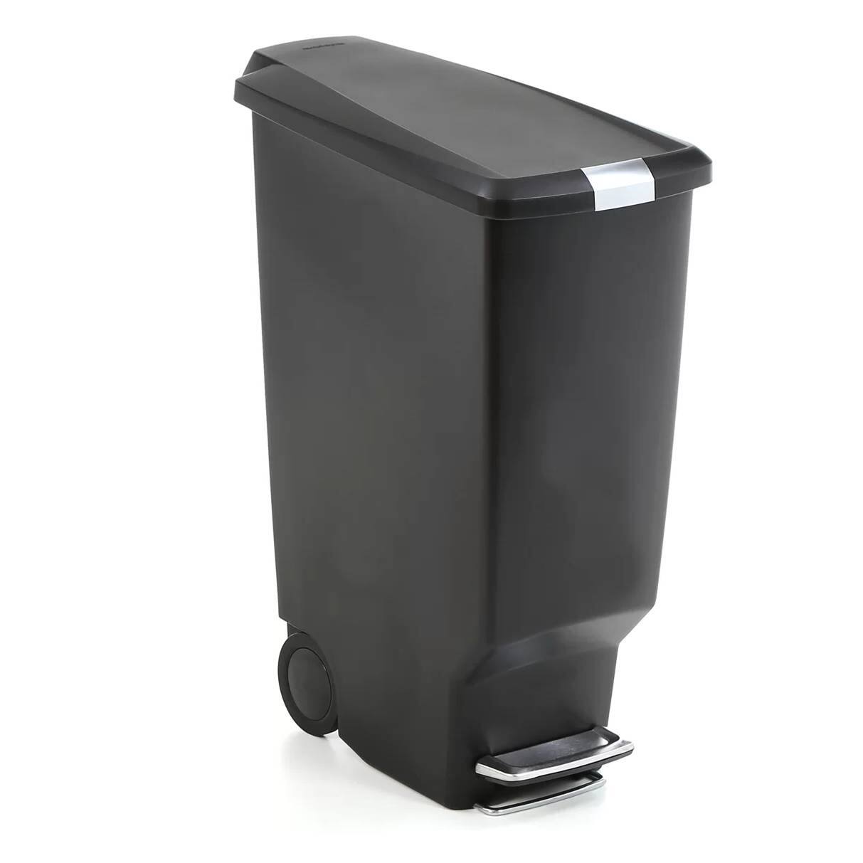 Angle. Hivvago - Black 10-Gallon Narrow Kitchen Trash Can with Easy Step-on Lid - Black.