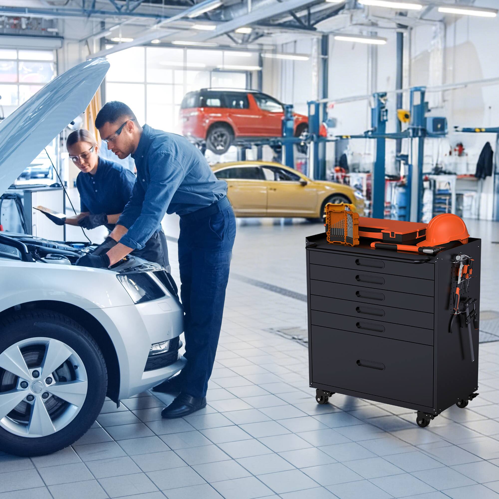 Front. Anysun - Anysun 6-Drawer Rolling Heavy-Duty Steel Tool Garage Cabinet Organizer - Black.