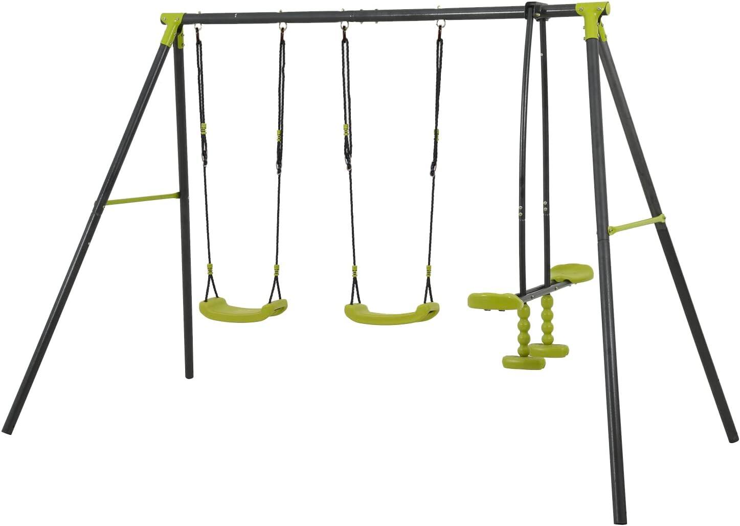 Alt View 1. Loheer - 8.4ft Triple Children Metal Swing Set Outdoor Playground 3-Seat Design for Kids Age 3+ - Green.