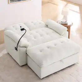 LUCKY ONE - Double Sofa Recliner w/ Manual Adjustable Backrest USB Port Phone Stand Storage Ottoman - Beige