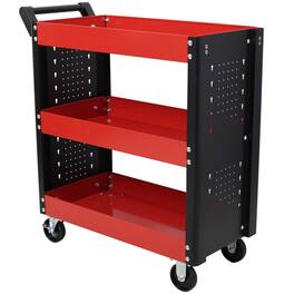 Boyel Living - 15 Inches 3 Tier Steel Rolling Utility Tool Cart With Pegboard For Garage - Red