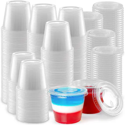 Front. Zulay Kitchen - Simple Craft (5.5 Ounce, 200 Clear Jello Shot Cups with Lids - Plastic Portion Cups - Condiment Containers - Clear.