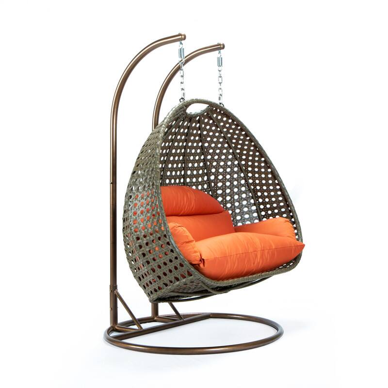 Back. LeisureMod - Leisuremod 2-Person Wicker Egg Swing Chair with Stand & Washable Cushions - Indoor/Outdoor Double Hanging Patio Chair - Orange.
