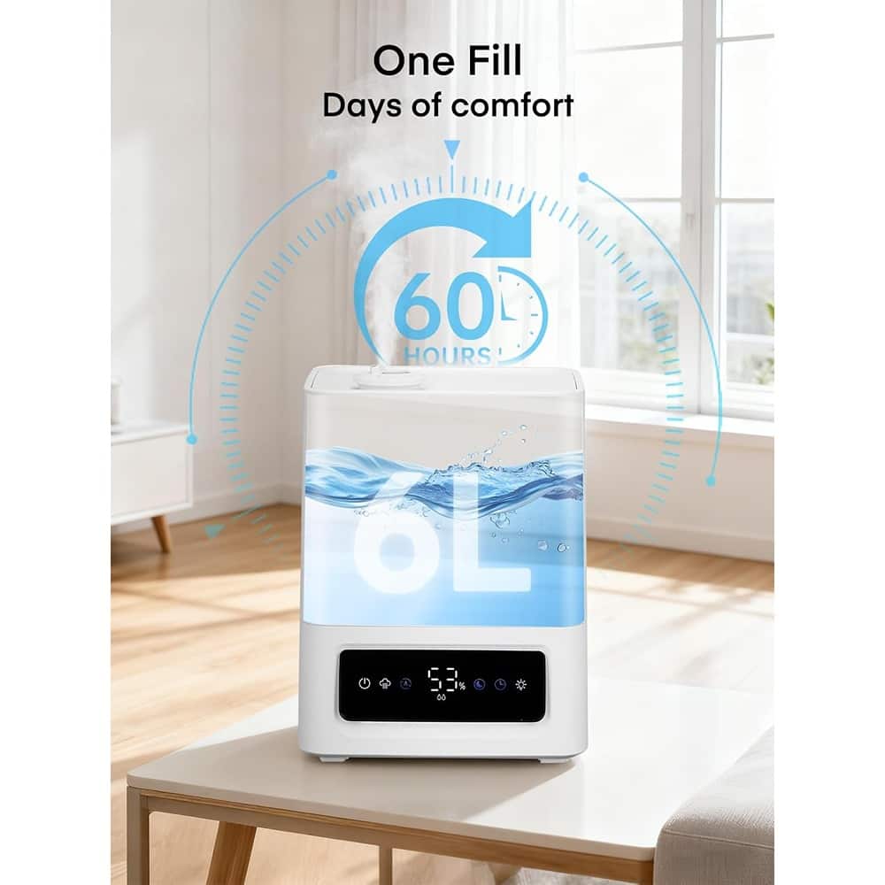 MOSZAR LLC - 6L Cool Mist Humidifier, Ultra-Quiet, Smart Humidity Sensor, 16H Timer, White