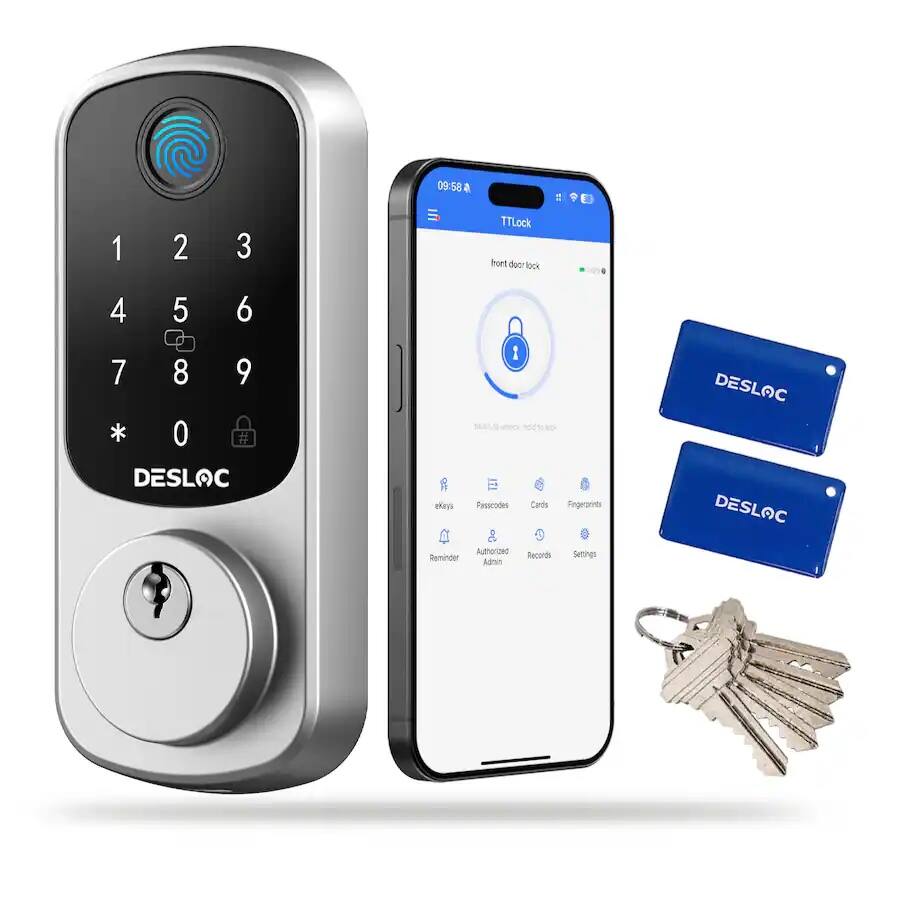 09:58 a 1 2 3 TTLock hort dotr lock 4 5 6 7 8 9 * O # DESLOC I nddeeo efizoa Passeodes Cards Fingerarints o Authorized Records Settings Reminder Admin DESLOC DESLOC