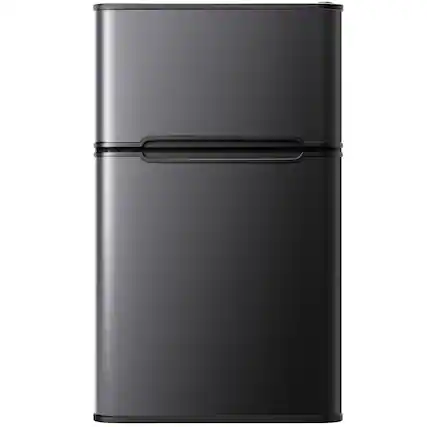 Front. SIMZLIFE - 3.2 Cu ft Two-Door Mini Refrigerator with Freezer, Compact Design & Adjustable Removable Shelves, Black - Black.