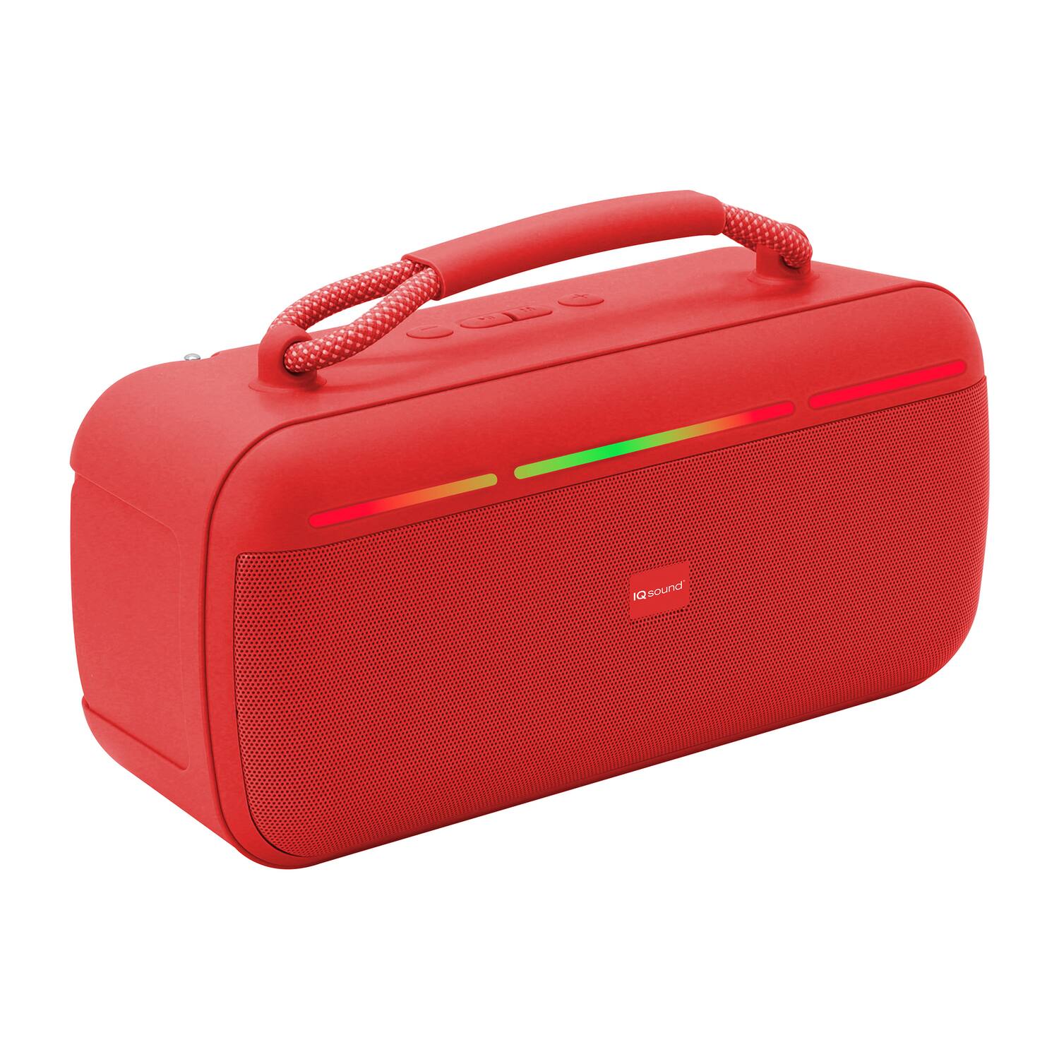 Alt View 5. iQ Sound - 15W Halo Glow Portable Bluetooth Rechargeable Speaker, TWS, Lights, USB/microSD, FM, 20 Hr Play Time - Red.