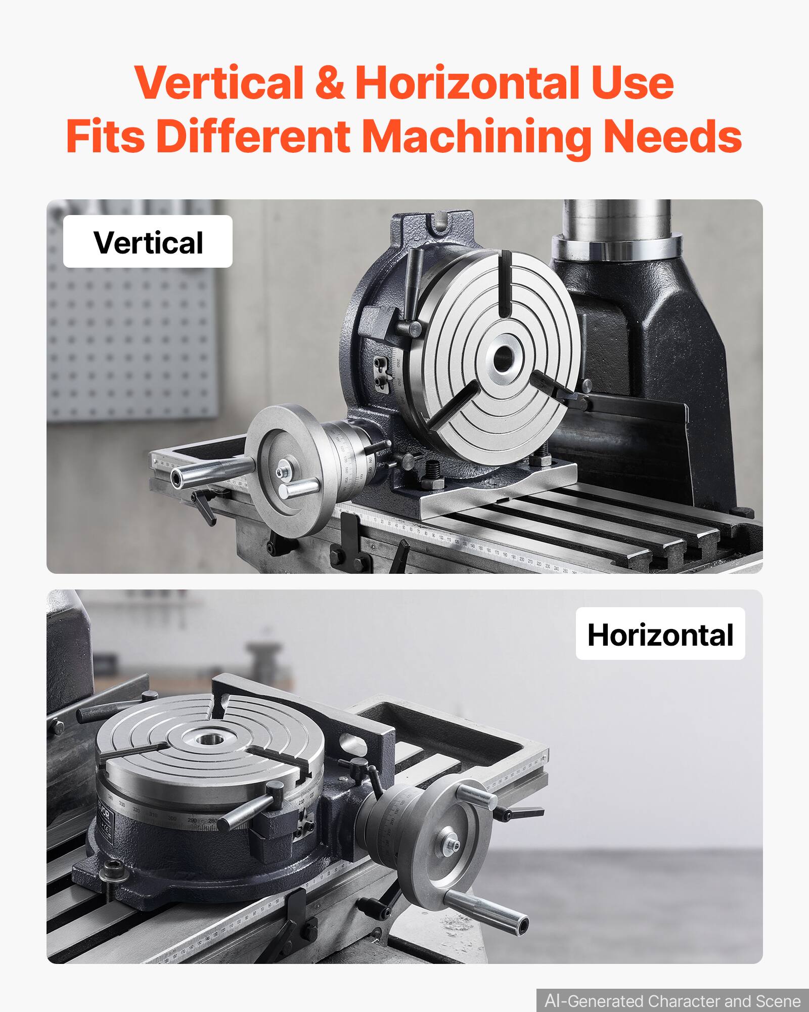 Vertical & Horizontal Use  
Fits Different Machining Needs

Vertical

Horizontal

AI-Generated Character and Scene