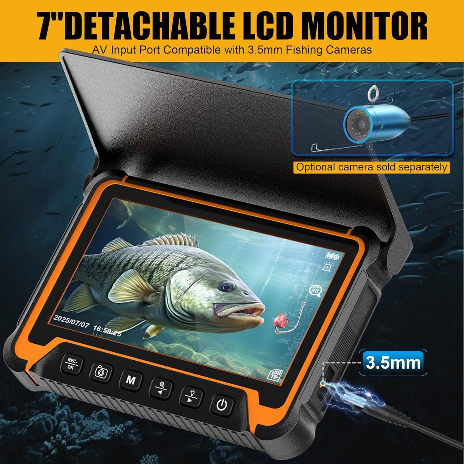 Alt View 2. Aukfa - Endoscope Camera with Light - 7" Monitor, 100ft IP68 Self-Leveling Pipe Inspection, 5MM Cable, DVR.