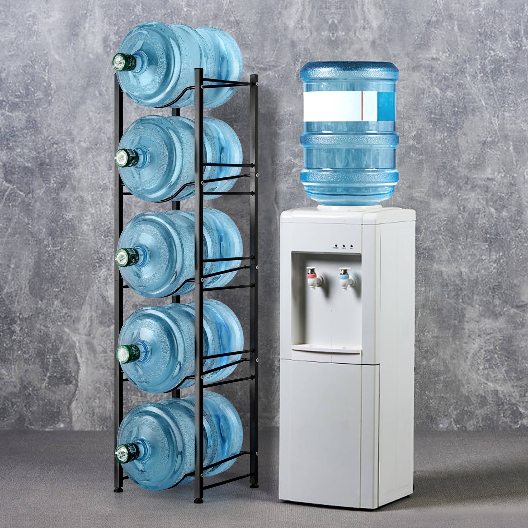 Alt View 2. Oumilen - Black 5-Tier Square Tube Water Jug Rack, 5 Gallon Water Bottle Storage Stand with Adjustable Feet - Black.