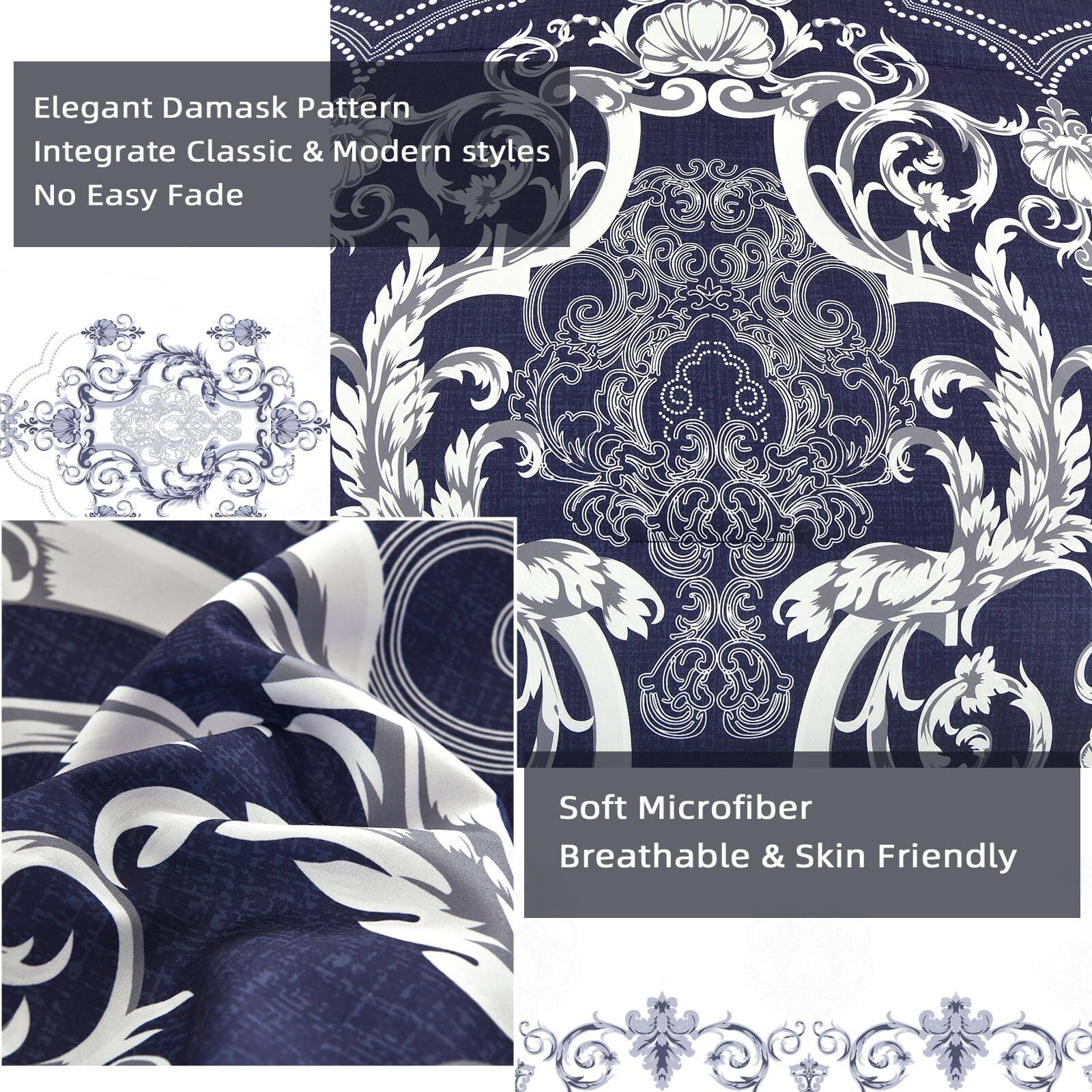 Elegant Damask Pattern  
Integrate Classic & Modern styles  
No Easy Fade  

Soft Microfiber  
Breathable & Skin Friendly