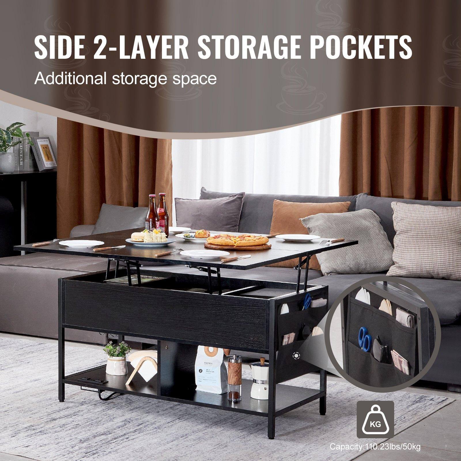 SIDE 2-LAYER STORAGE POCKETS  
Additional storage space  

Capacity: 110.23lbs/50kg