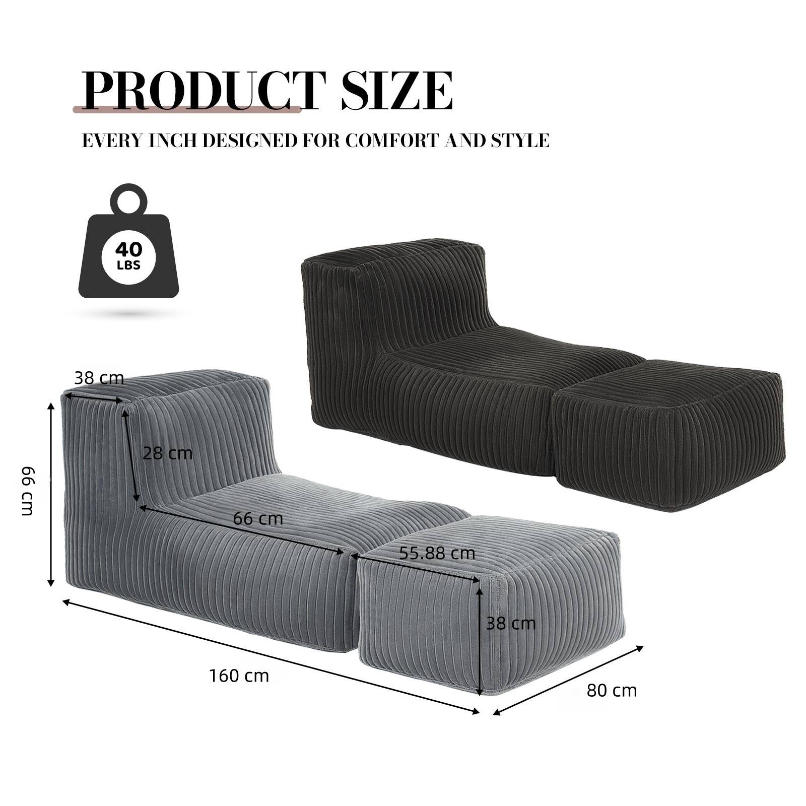 PRODUCT SIZE  
EVERY INCH DESIGNED FOR COMFORT AND STYLE  

40 LBS  

38 cm  
28 cm  
66 cm  
55.88 cm  
38 cm  
160 cm  
80 cm