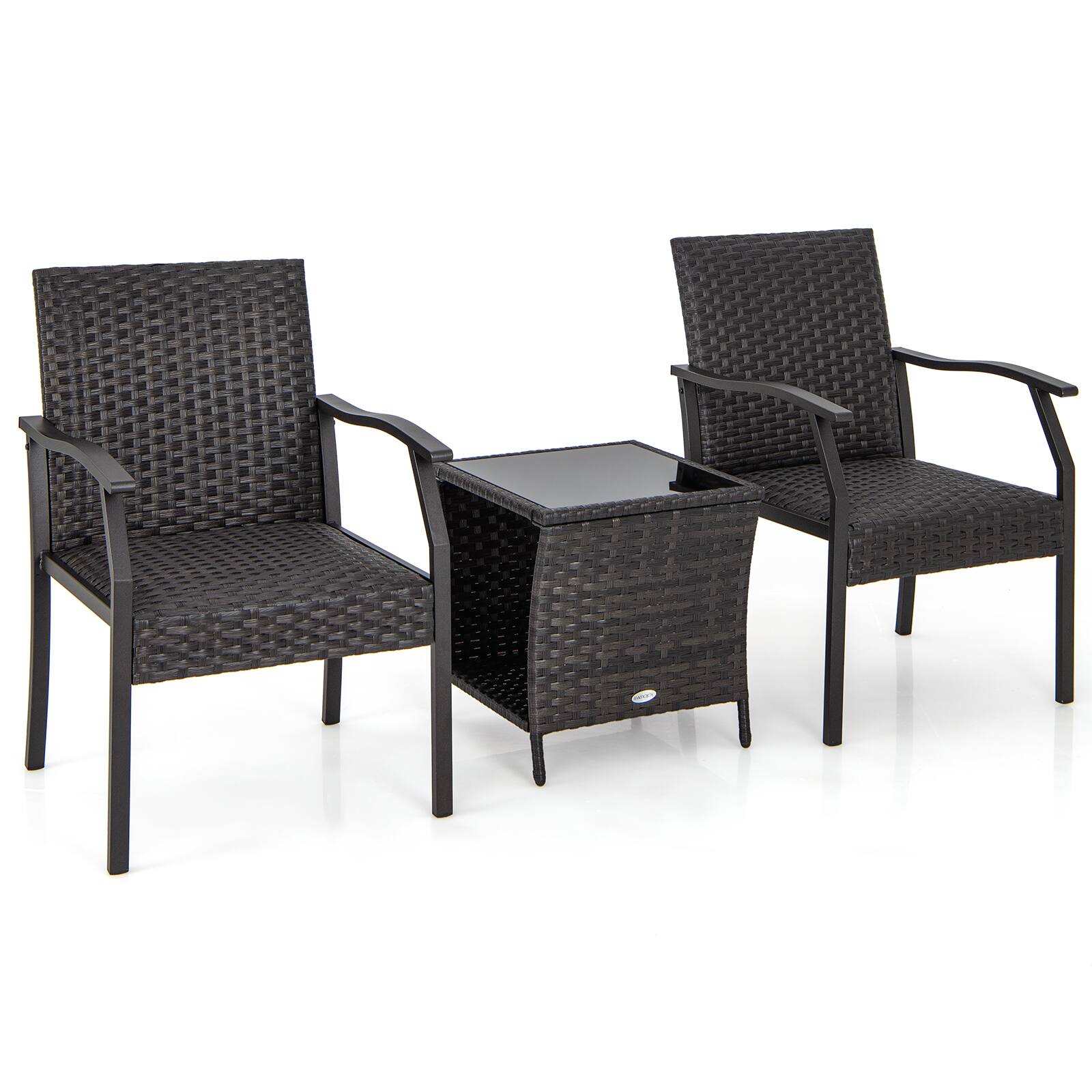 Front. Sugift - 3 Piece Patio Wicker Chair Set with Quick Dry Foam Cushions All Weather - Brown.