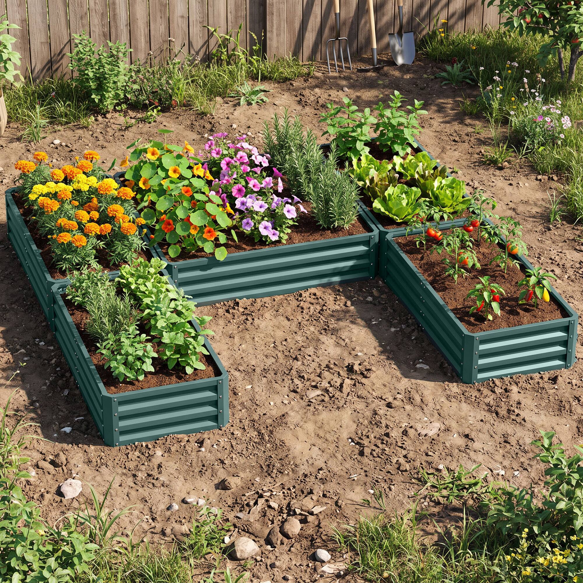 Alt View 6. Outsunny - Raised Garden Bed, Set of 5 Large Box Planters for Outdoor Plants Vegetables Flowers Herbs - Green.