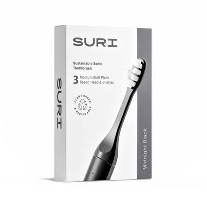 SURI Sustainable Sonic Toothbrush Medium/Soft Plant 3 Based Head & Bristles PLANT BASED SURI F PECYCLABLE Black Midnight