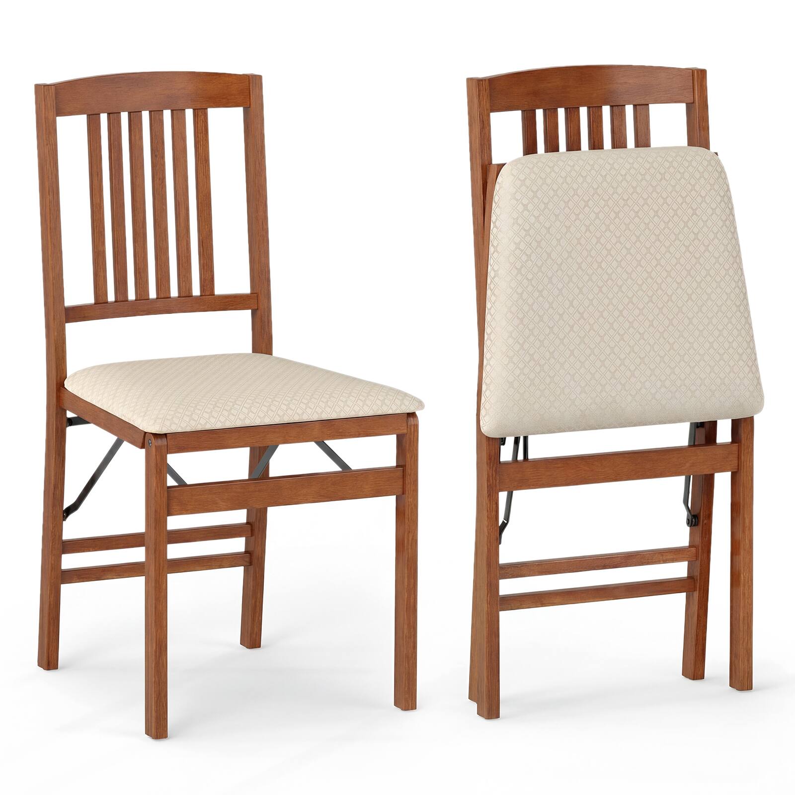 Alt View 9. Gymax - Gymax 4PCS Folding Dining Chairs w/Padded Seat Rubber Wood Frame No Assembly Required - Beige.