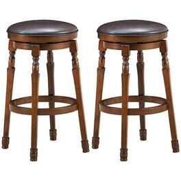 Costway - Set of 2 29" Swivel Bar Stool Leather Padded Dining Kitchen Pub Chair Backless - Walnut