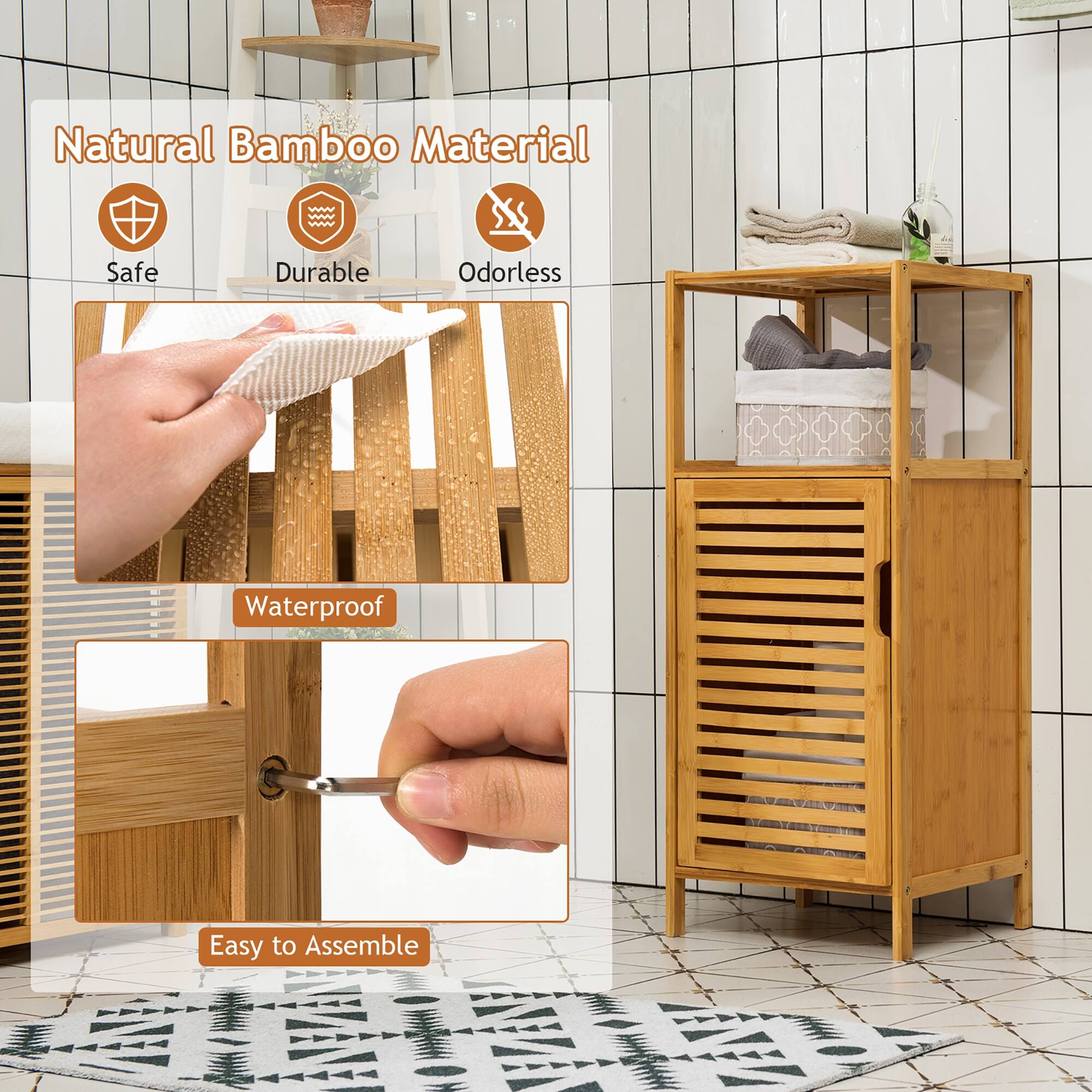 Natural Bamboo Material
Safe
Durable
Odorless
Waterproof
Easy to Assemble