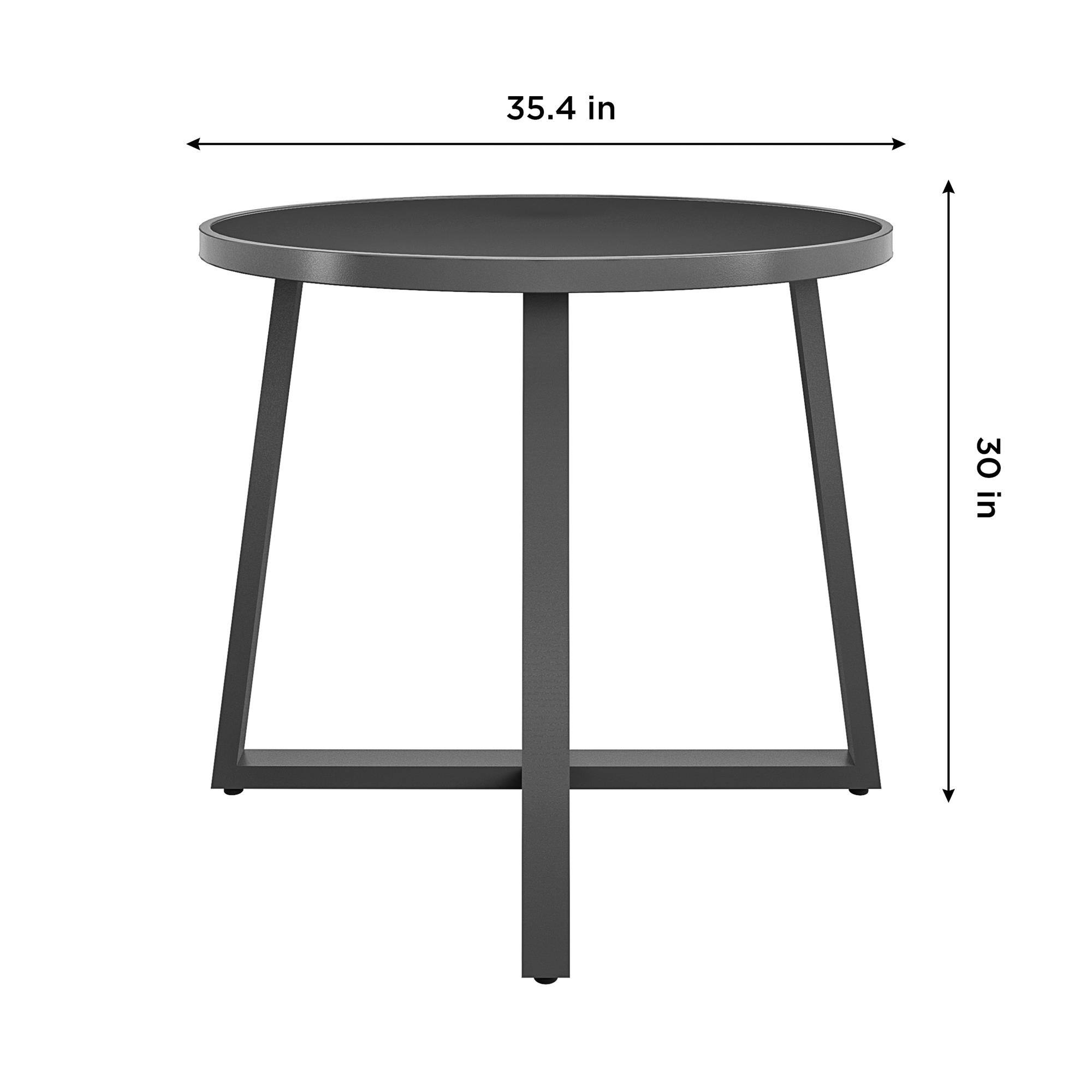 Back. Aukfa - 35" Round Indoor/Outdoor Dining Table - Glass Top, Weather Resistant Steel, 100lb Capacity, 35.4"Dia x 30"H - Black.