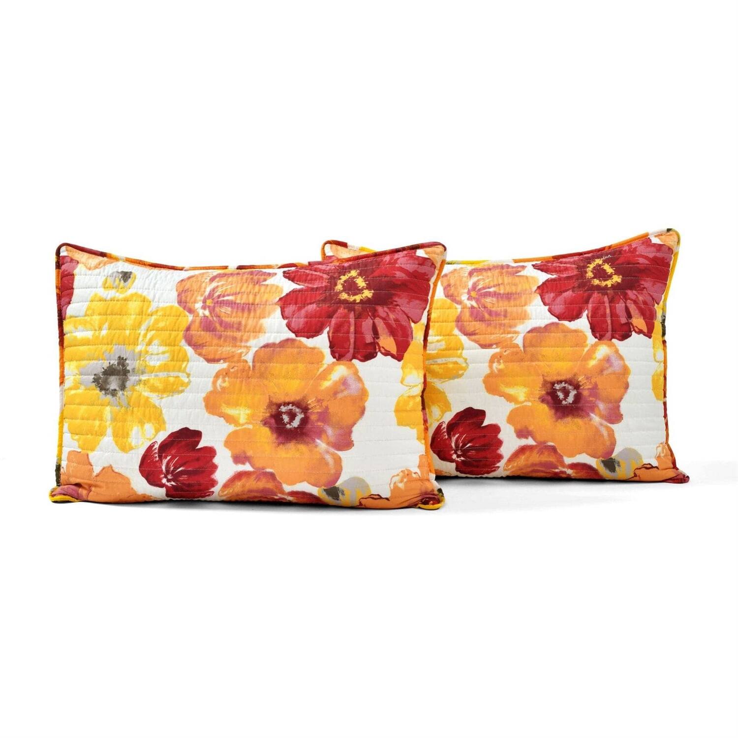 Alt View 1. Hivvago - Full/Queen Red Orange Flowers Lightweight Polyester Microfiber Quilt Set - Red ,Orange.