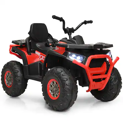 Front. Gymax - Gymax 12V Electric Kids Ride On Car ATV 4-Wheeler Quad w/ LED Light Red - Red.