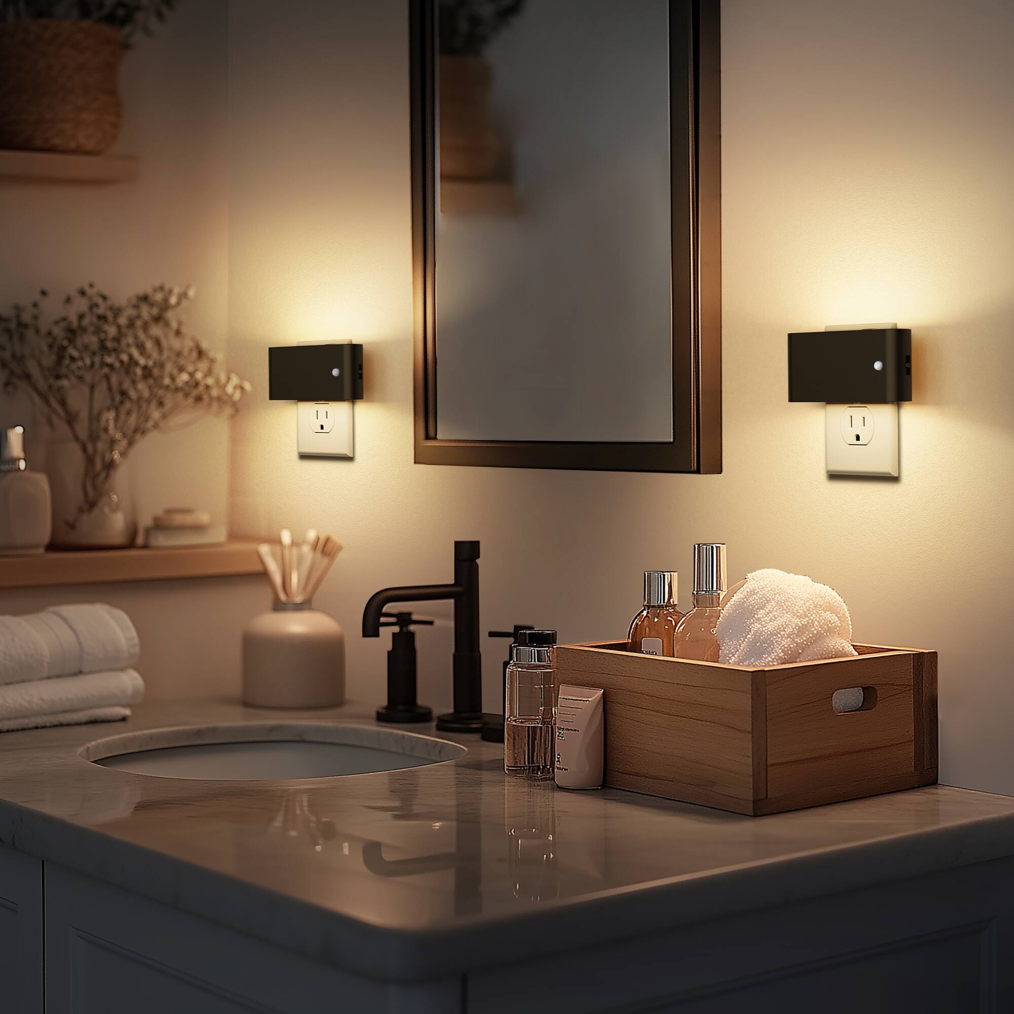 Alt View 2. Jandcase - JANDCASE 2-Pack 1W Plug-in Motion Sensor Night Light, 3000K Warm Glow, Up/Down Light,ON/OFF/AUTO - Black.