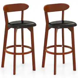 Costway - 30.5" Bar Stool Set of 2 with Curved Backrest & Footrest Counter Height Stools - Walnut,Black