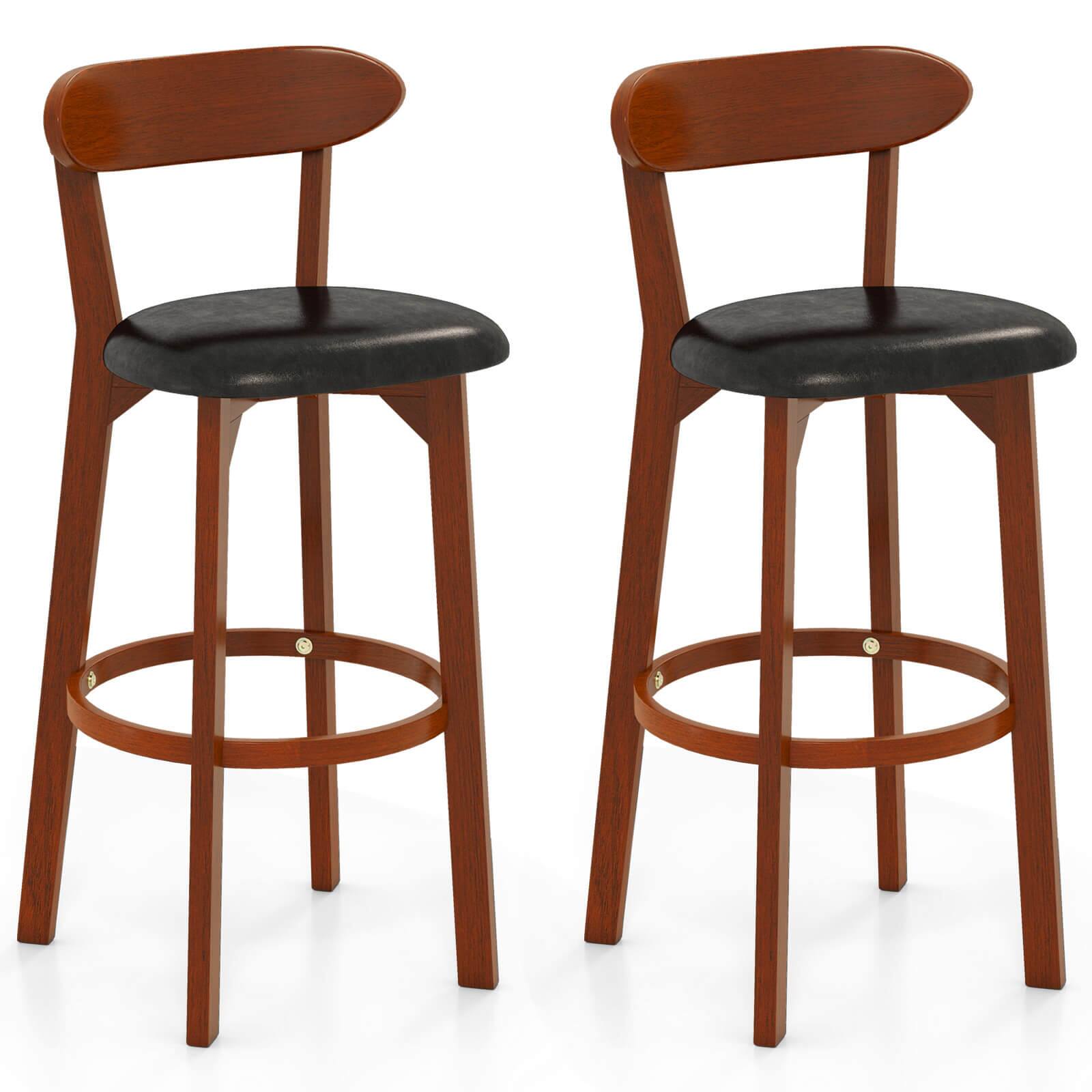 Front. Costway - Costway 30.5" Bar Stool Set of 2 with Curved Backrest & Footrest Counter Height Stools - Walnut,Black.