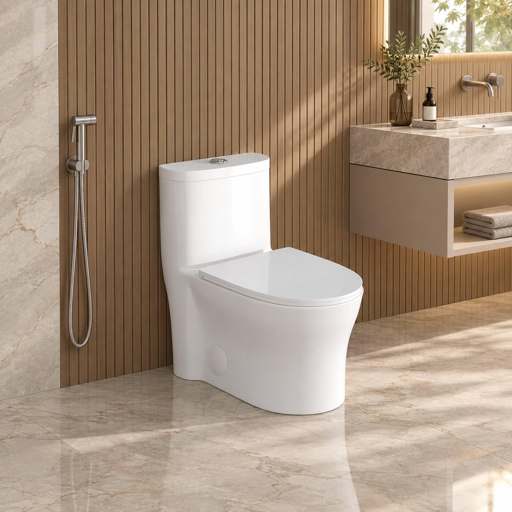 RYHNUYNE One Piece Toilet, Dual Flush 12 Inch Rough In Soft Closing ...