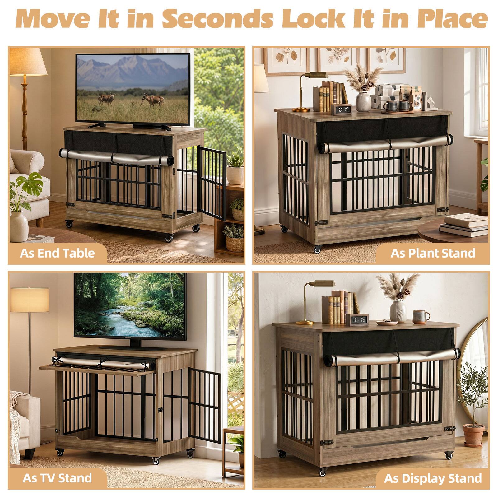 Move It in Seconds Lock It in Place  
As End Table  
As Plant Stand  
As TV Stand  
As Display Stand
