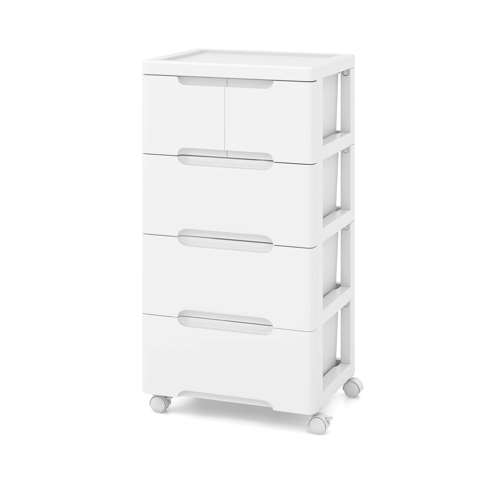 Ecooso - Rolling Dresser Cabinet with Universal Wheels and 5 Drawers - White