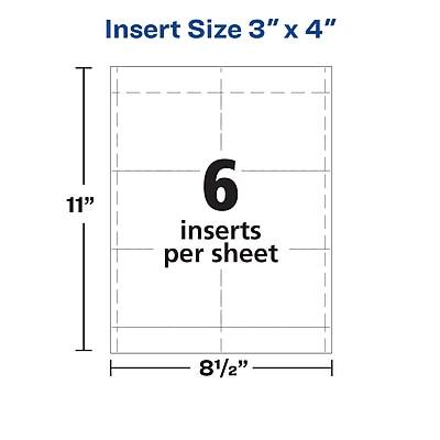 Insert Size 3" x 4"  
11"  
8½"  
6 inserts per sheet