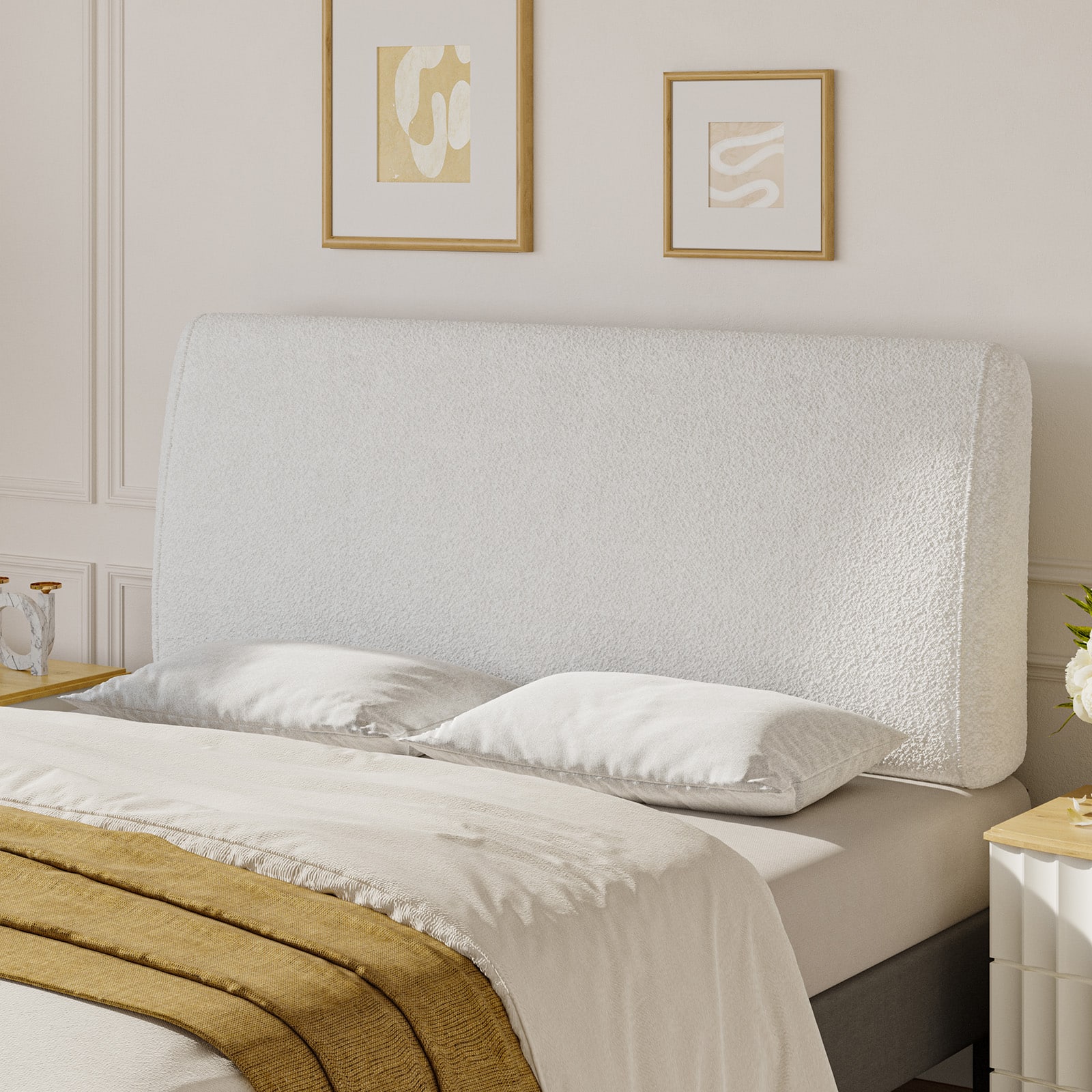 Front. Pinmoco - Pinmoco - Upholstered Headboard Ergonomic Design Headboard - White.