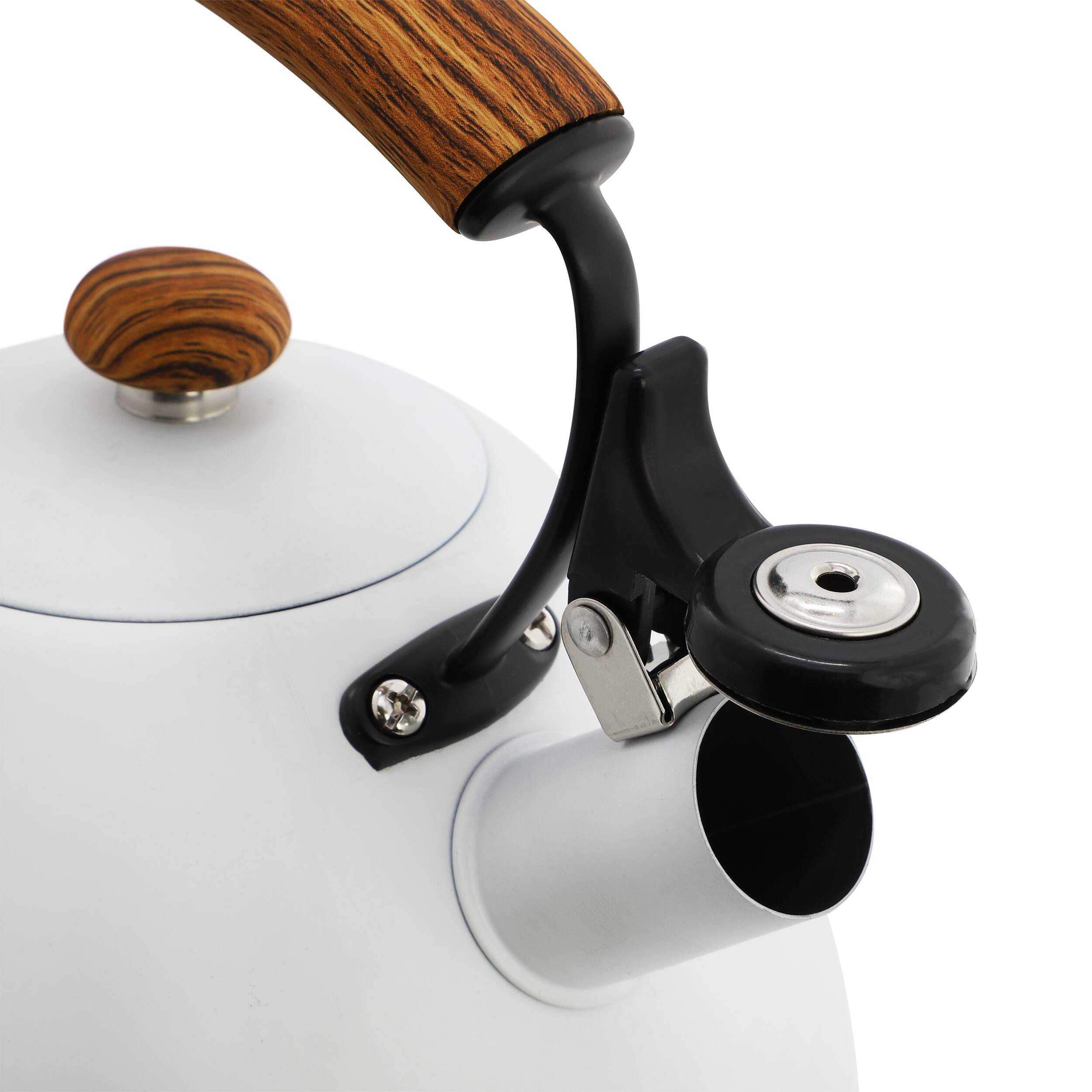 Alt View 2. MegaChef - MegaChef 3.2 Quart Whistling Tea Kettle with Wood Grain Nylon Cool Touch Handle, Matte White - White.