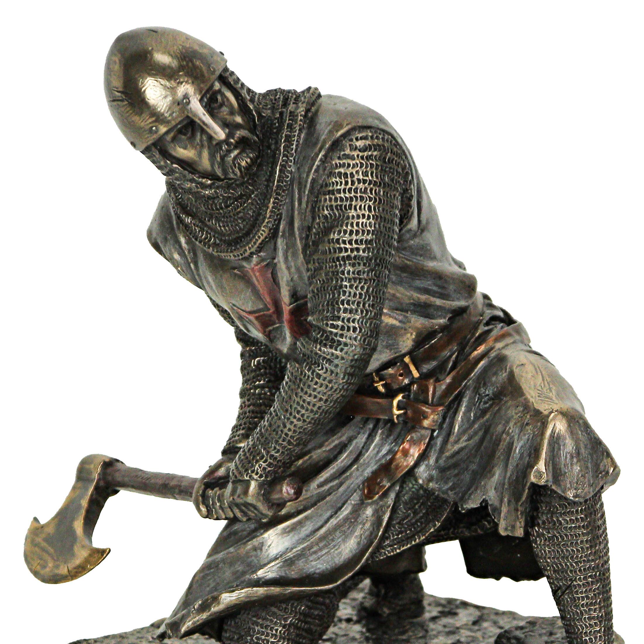 Alt View 1. Veronese Design - Bronze Finish Kneeling Templar Knight Wielding Battle Axe Statue - Multicolored.