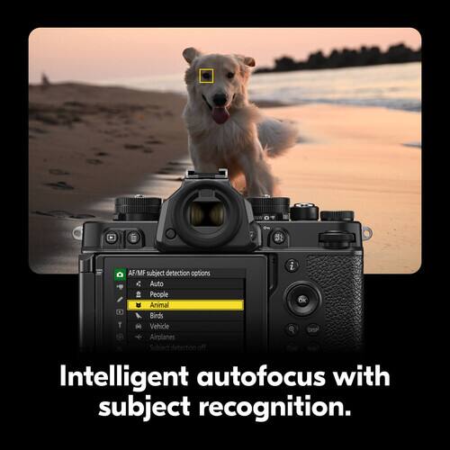 i AF/MF subject detection options  
- Auto  
- People  
- Animal  
- Birds  
- Vehicle  
- Airplanes  
Subject detection off  
Intelligent autofocus with subject recognition.