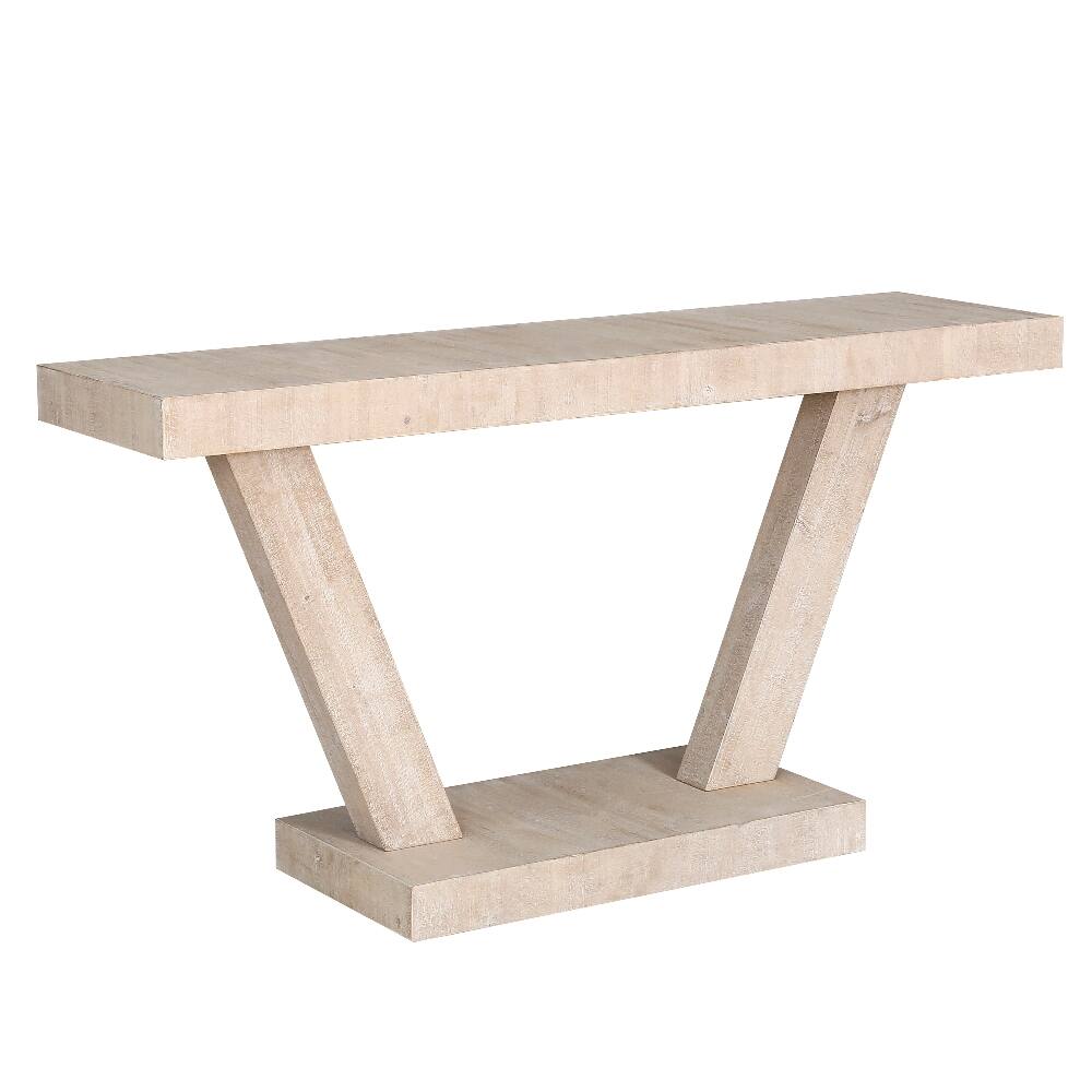 Alt View 2. Loheer - Loheer 60 inch vintage console table, distressed wood entryway bench with two tier storage, antique natural - Antique Natural.