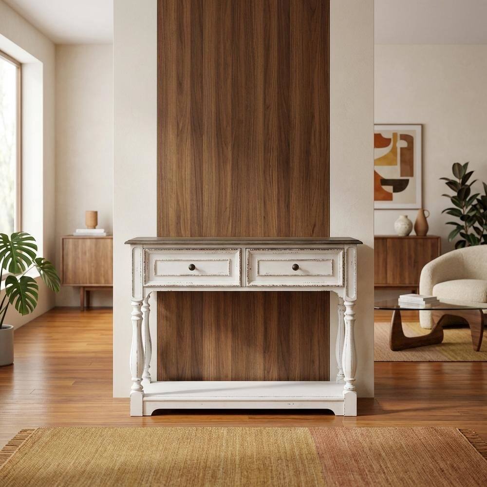 Alt View 3. Starlight Canyon Home - Starlight Canyon Home Console Table, Quality Build, Durable Wood Frame - White - Antique White & Weathered Bark.