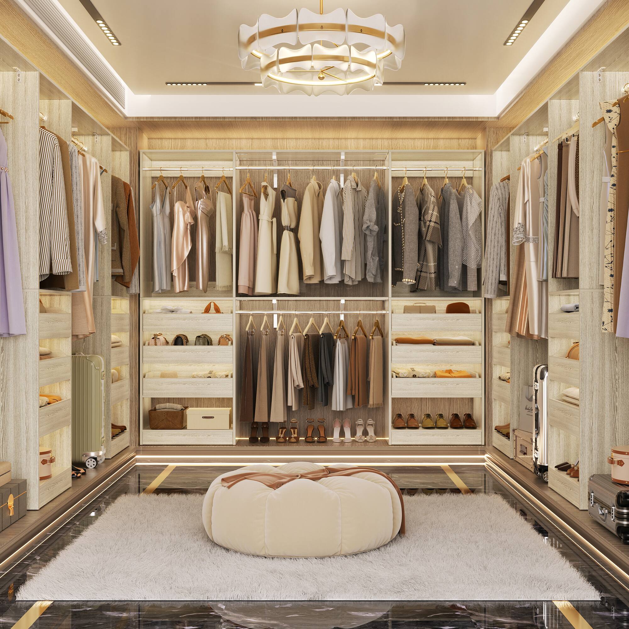 Alt View 3. Aheaplus - 10FT Large Closet Organizer System Set of 2, Wall Mounted Closet System with 6 Drawers, 4 Hanging Rods, and Shelves - Beige Oak.