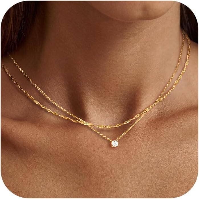 Front. Live At Space - "TEWIKY DIAMOND NECKLACES FOR WOMEN - 14K GOLD/STERLING SILVER CHOKER, DAINTY GOLD PLATED CZ JEWELRY, TRENDY GIFT" - Tewiky Diamond Necklaces for Women, Dainty 14k C.