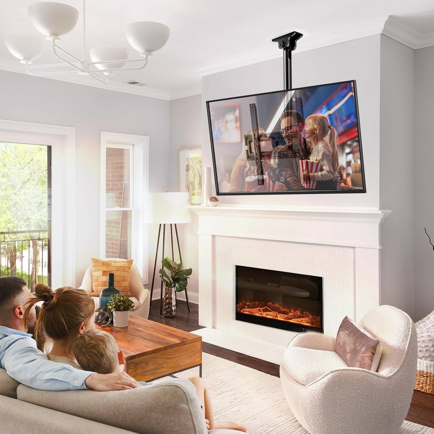 Alt View 7. Perlesmith - Pole-Style Ceiling TV Bracket | 26"–65" Flat Screens, VESA 400x400mm, 110 lbs Weight Capacity, Adjustable Hanging Design - Black.