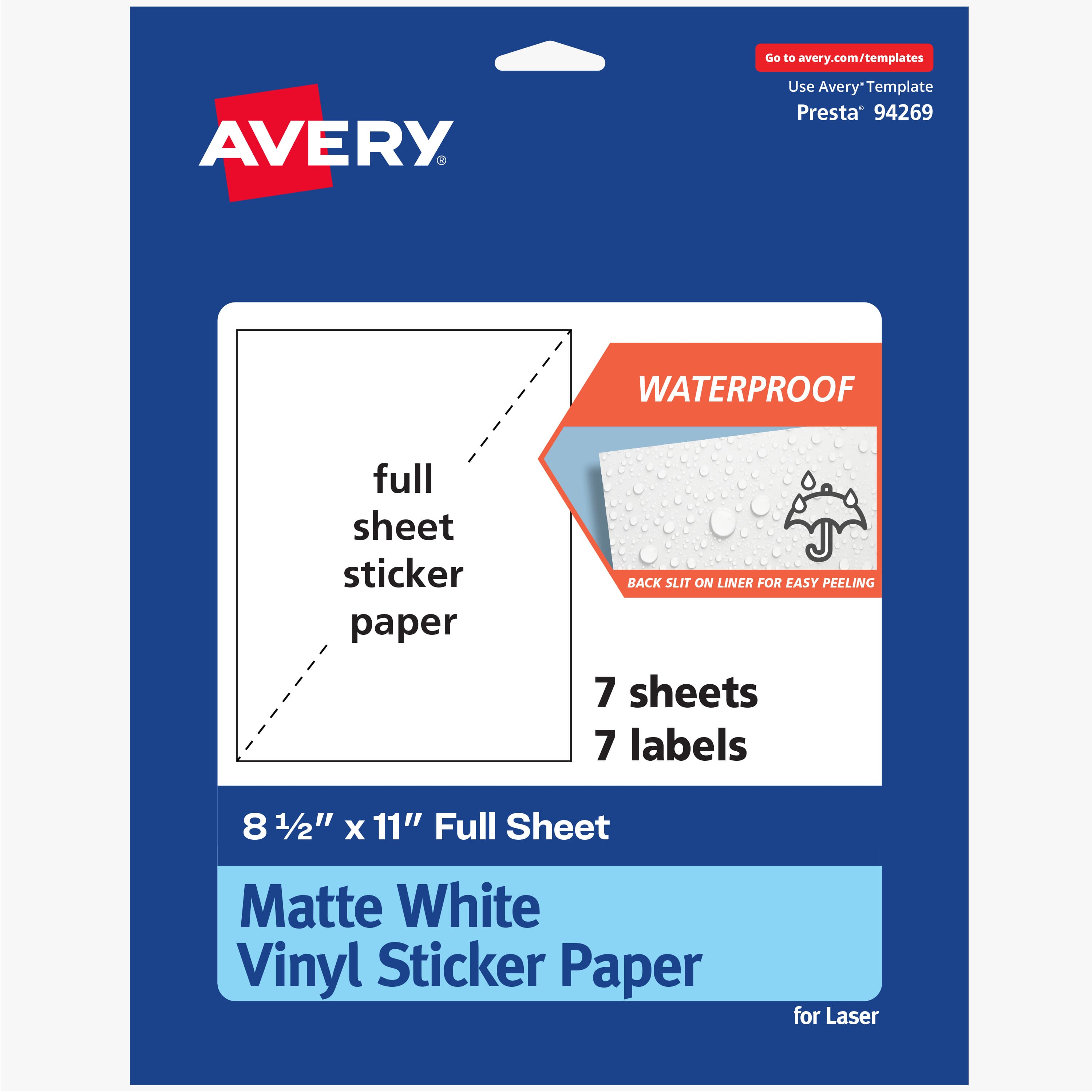 Avery - Printable Vinyl Sticker Paper, 8-1/2" x 11", 7 Sheets - White