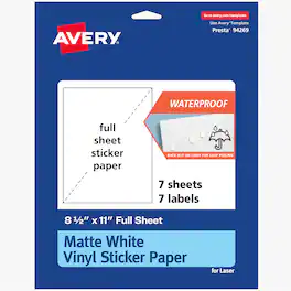 Avery - Printable Vinyl Sticker Paper, 8-1/2" x 11", 7 Sheets - White