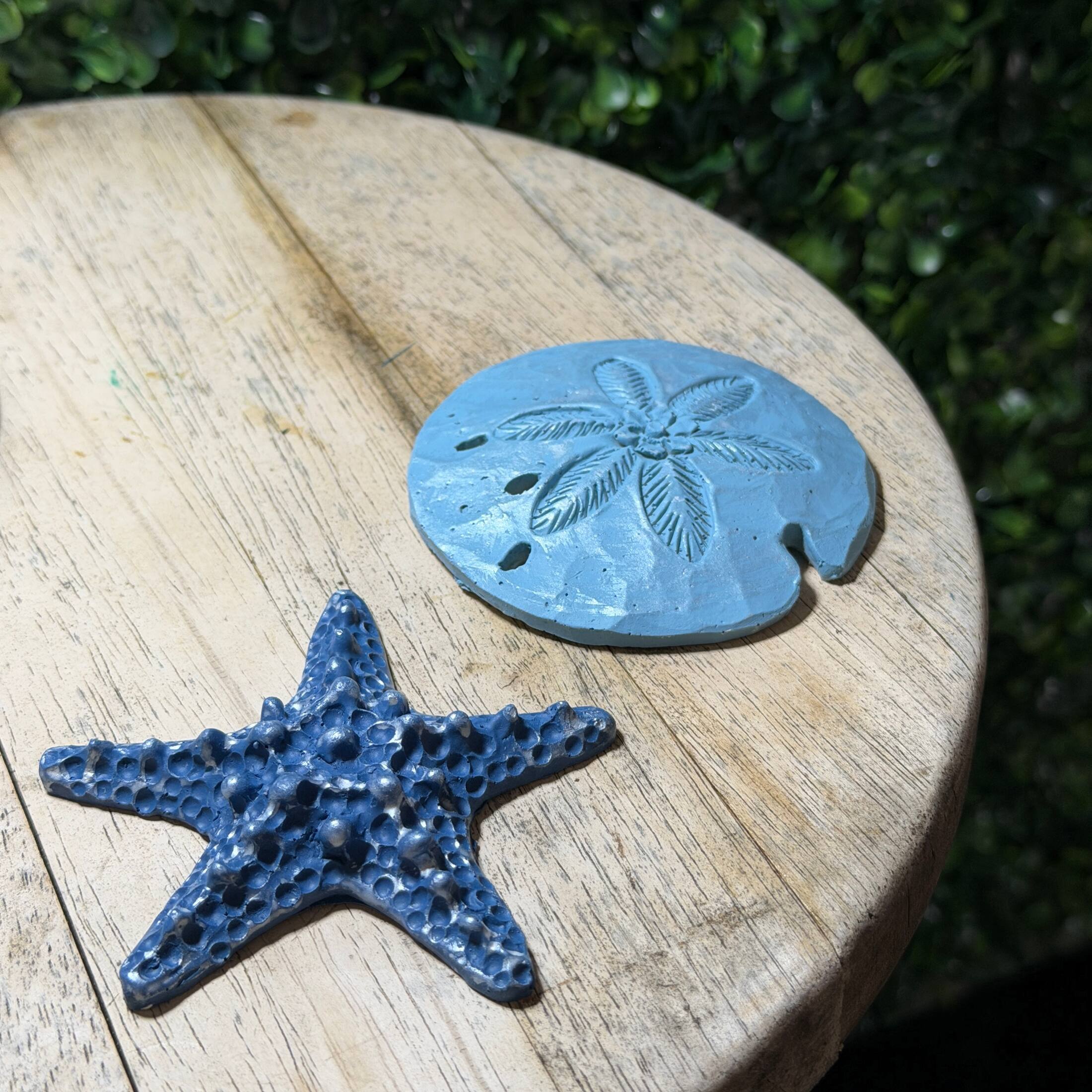 Alt View 7. Zeckos - Coastal Tabletop Decor Whitewashed Wood Blue Starfish Sand Dollar 11.75 Inch - White.